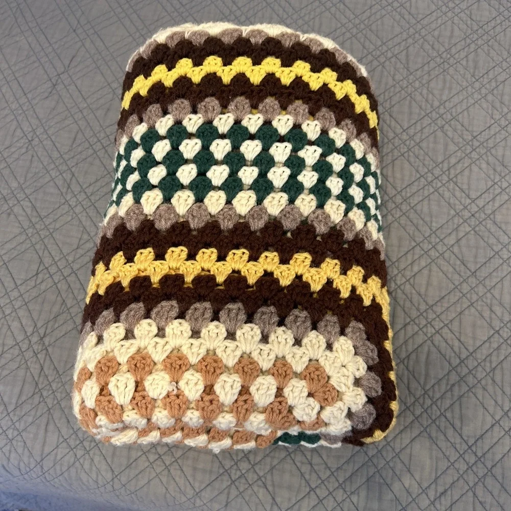 Vintage Handmade Crochet Granny Square Afghan Throw Blanket 63 x‎ 63 Earth Tone
